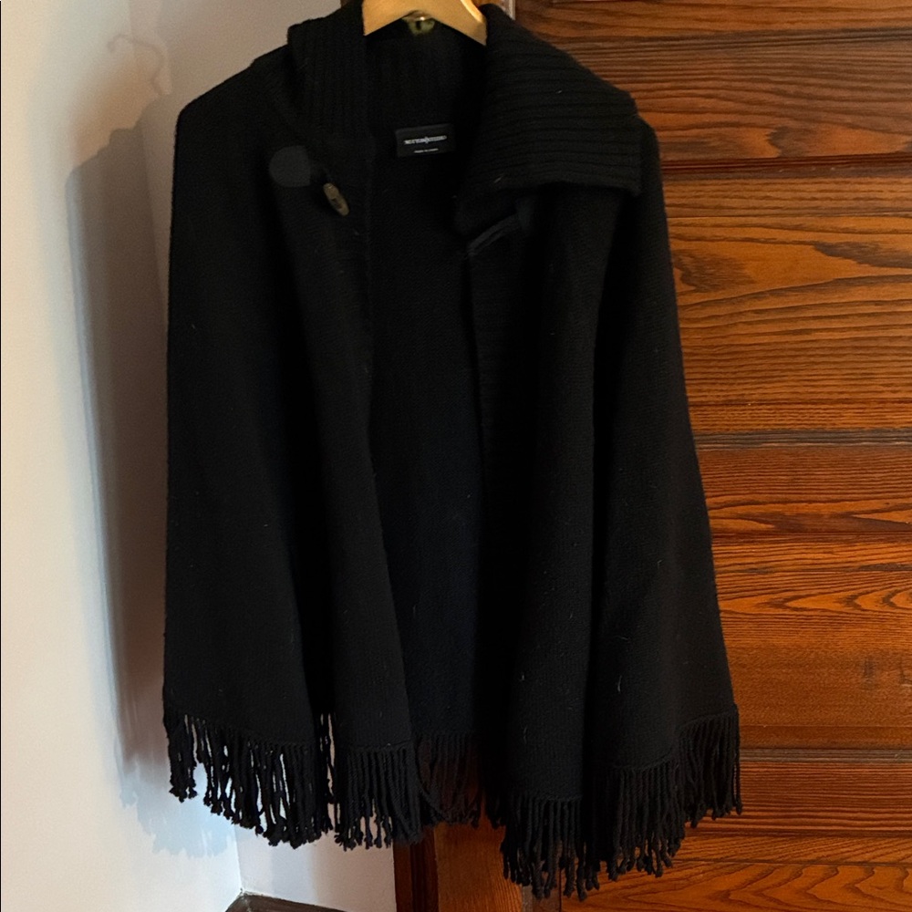 Sutton Studio Black Fringe Knit Poncho